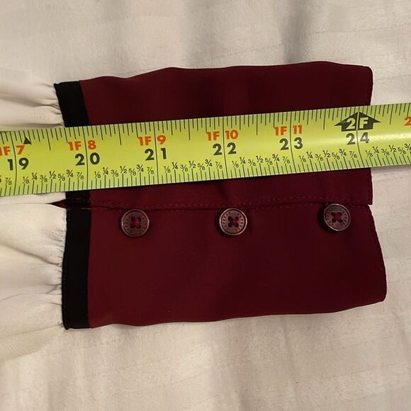 Express White Sheer Deep V Neck Blouse Womens Size Extra Small Maroon - Picture 7 of 10